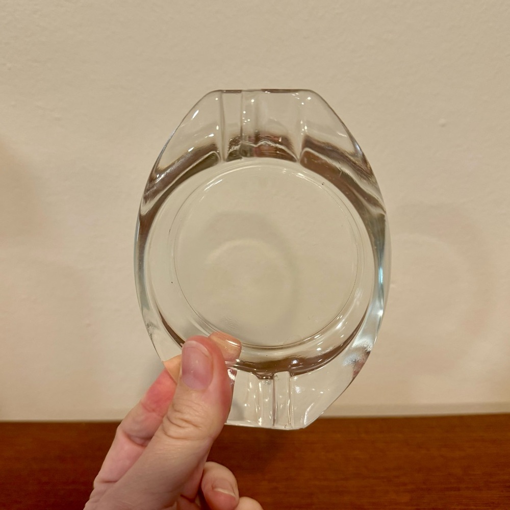 Vintage clear glass ashtray catchall dish candleholder EUC 4” EUC